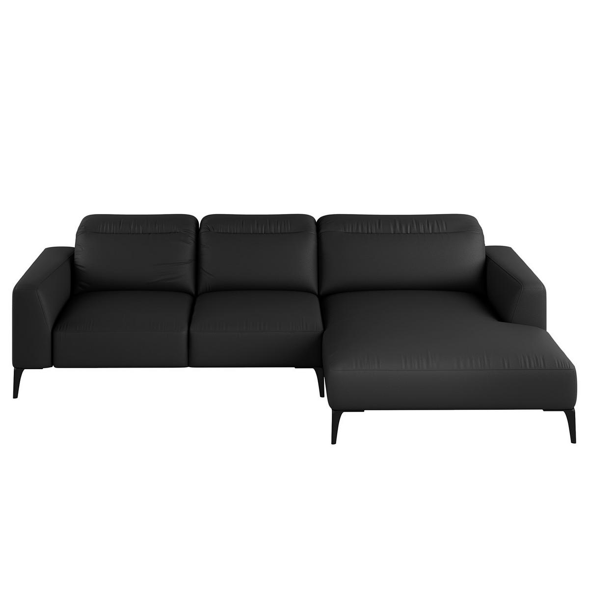 ECKSOFA mit Longchair - Schwarz, Leder/Metall (265/180cm) - home24