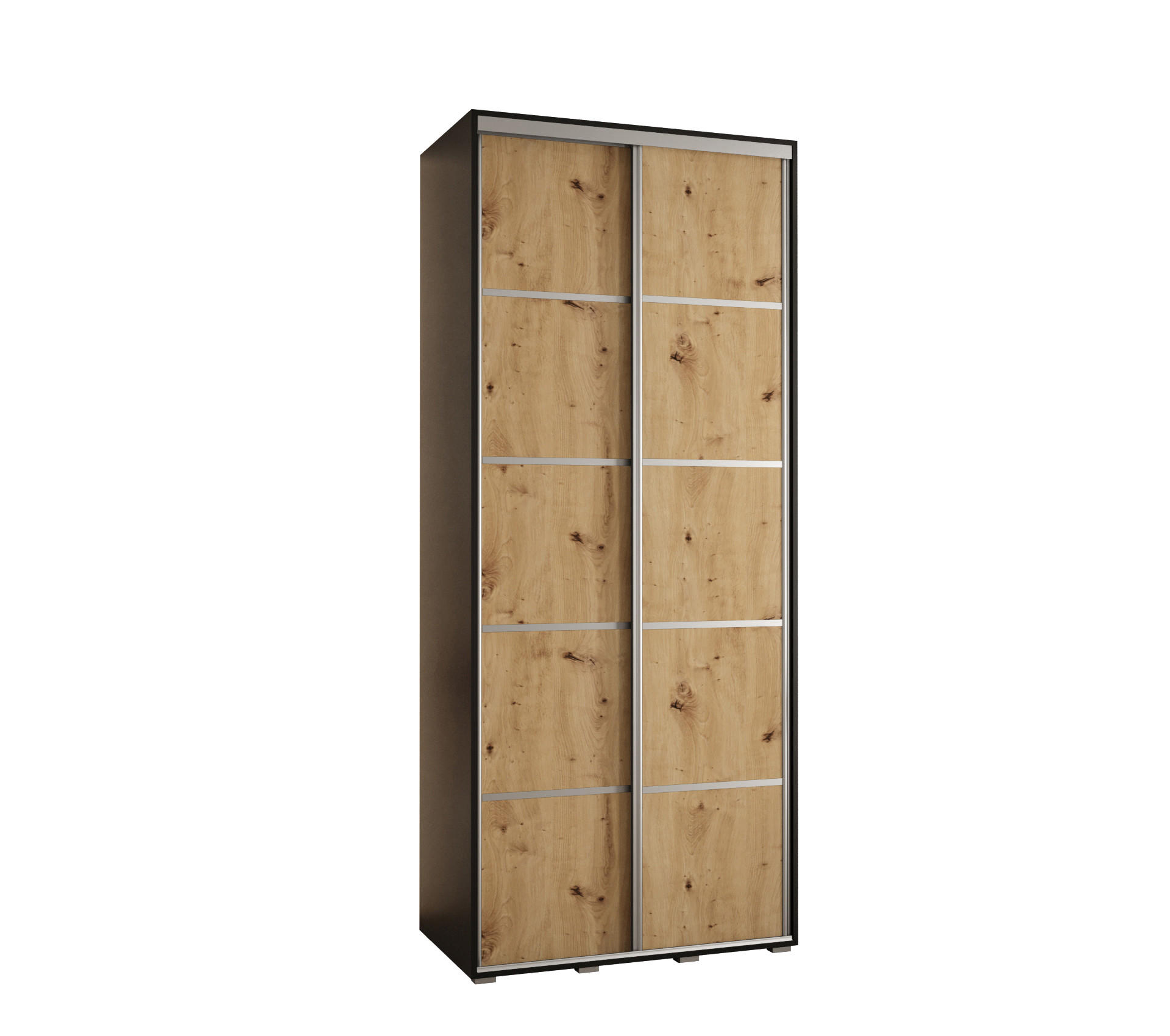 Abiks Möbel Schwebetürenschrank Schwarz, Eiche Artisan, Silber 100x235x45 cm