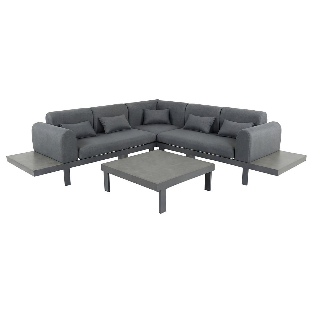 LOUNGESET - 4-teilig - Aluminium / Webstoff - Grau - Grau, Glas/Textil - home24
