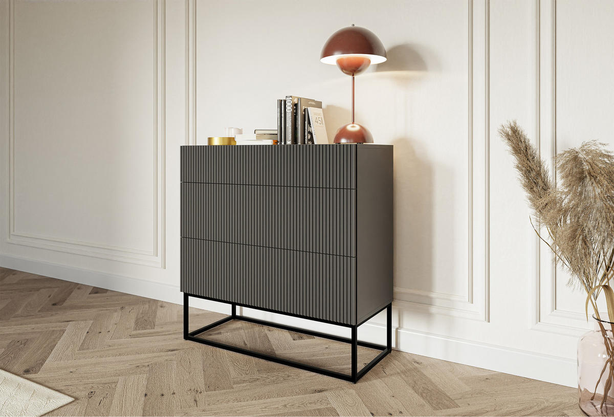 KOMMODE Veldio Schwarz mit schwarzen Beinen 90 cm - Schwarz, Holzwerkstoff/Metall (90/90/38cm) - Selsey