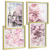BILDER SET 4er Set - 50x50 cm & 40x60 cm Goldrahmen - Rosa Blumen, romantische Landschaft - Goldfarben, Kunststoff (50/50cm) - TULUP