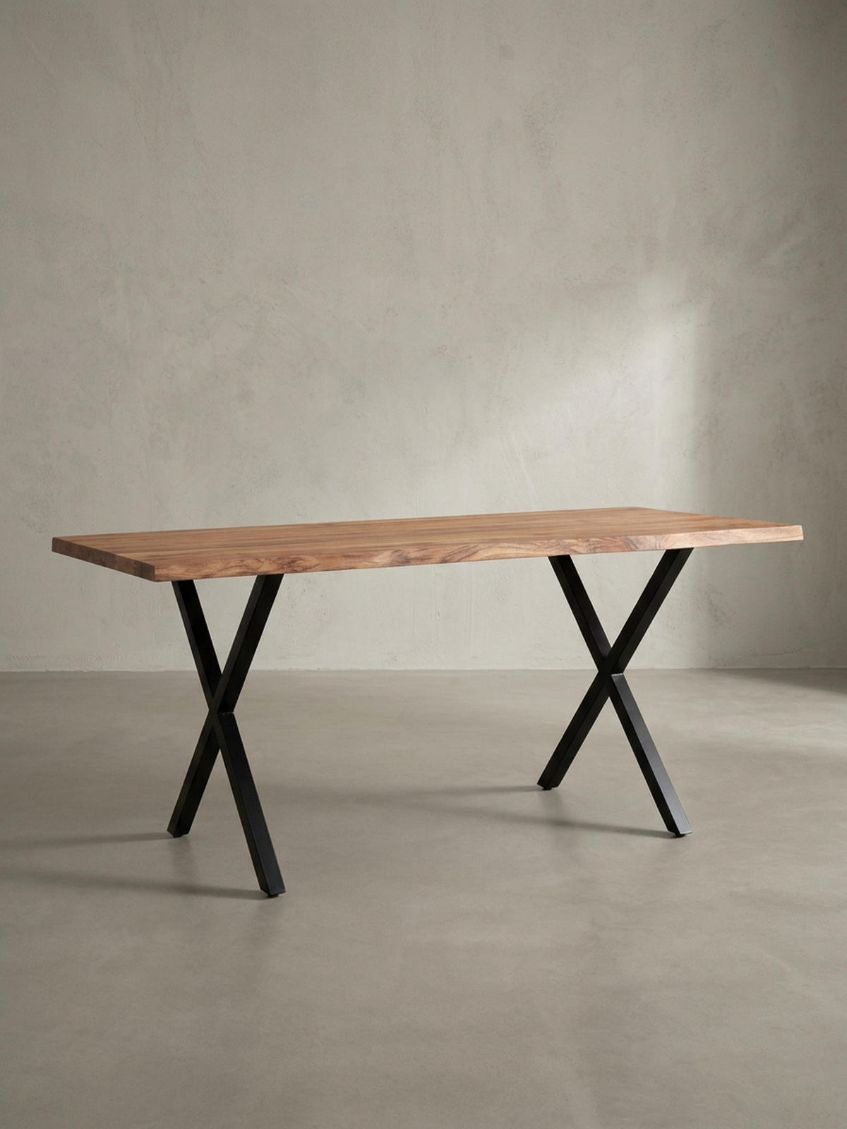 ESSTISCH Massivholz Metall X-Gestell Baumkante Industrial KRETA, Goldbraun-Schwarz 160x80x76 cm - Schwarz/Braun, Holz/Metall (80/160/76cm) - KADIMA DESIGN