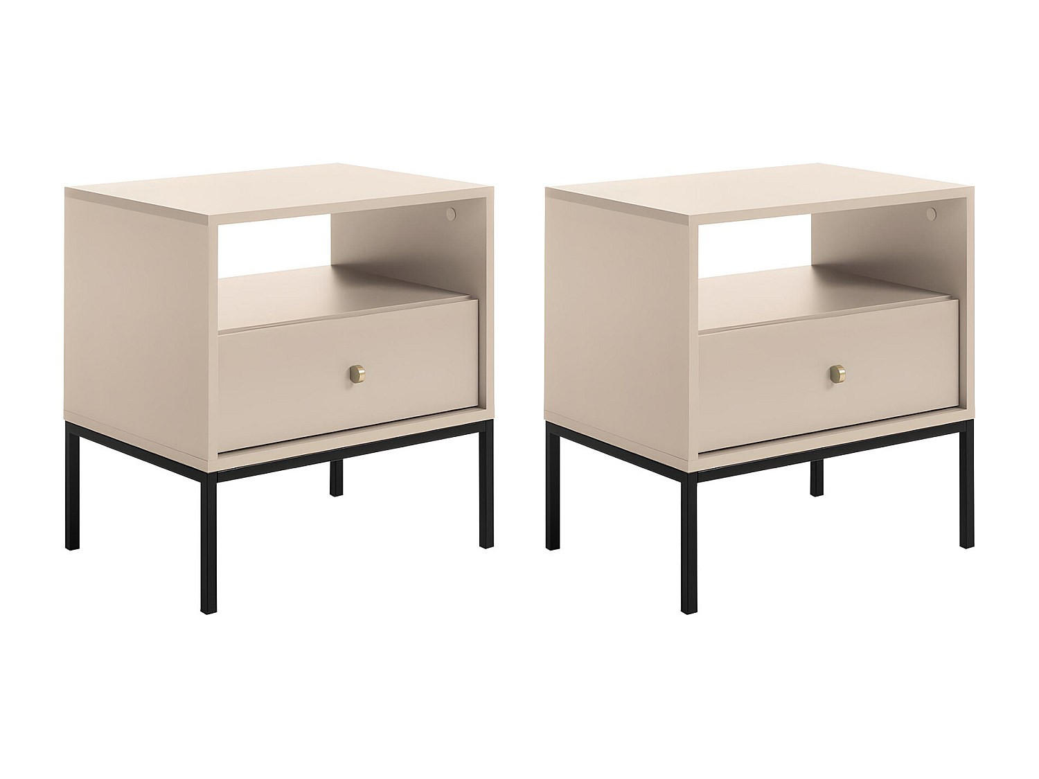 2ER-SET Nachttische mit 1 Schublade & 1 Ablage - Beige - BOGDAN - Beige, Holz (54/56/39cm) - Vente-Unique