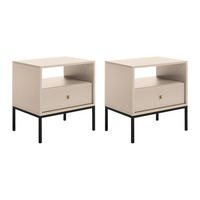 2ER-SET Nachttische mit 1 Schublade & 1 Ablage - Beige - BOGDAN - Beige, Holz (54/56/39cm) - Vente-Unique