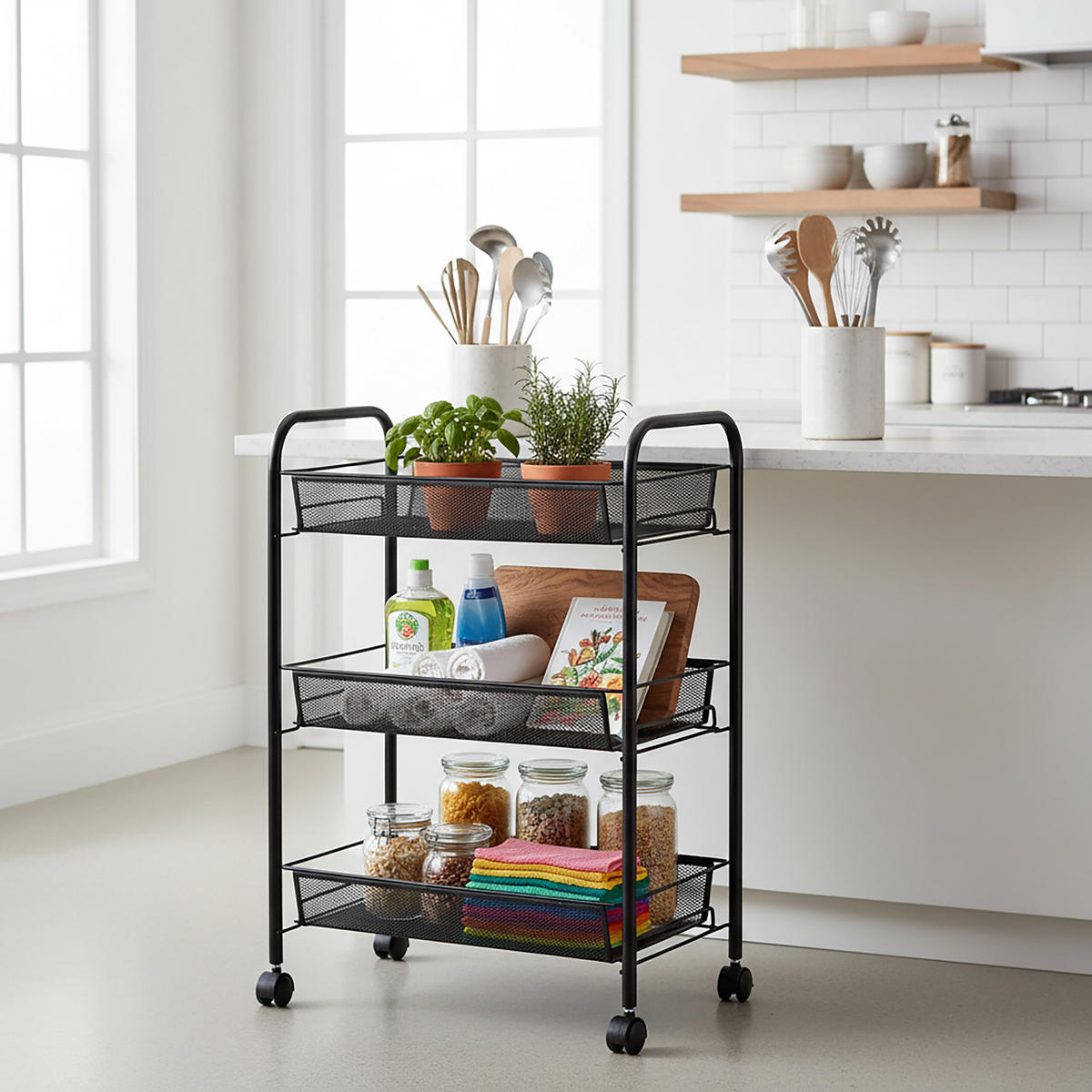 VOZÍK - černá, kov/plast (43.5/62.5/26cm) - Relaxdays