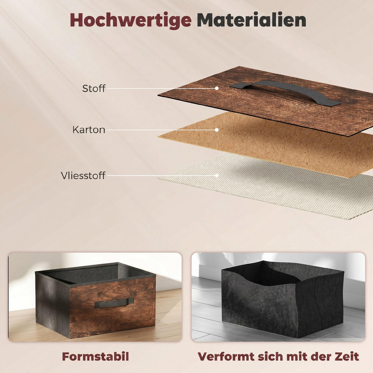 KOMMODE Polyester, Metall Rustikal-Braun - Schwarz/Braun, Kunststoff/Textil (30.5/100/84.5cm) - HOMCOM