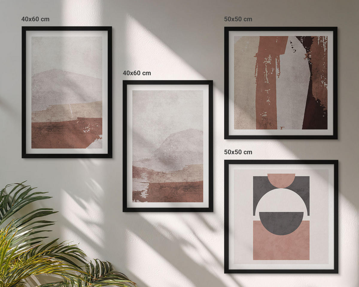 WANDBILDER 4er-Set - 50x50 cm & 40x60 cm Schwarzer Rahmen - Abstrakte braune Muster - Schwarz, Kunststoff (50/50cm) - ArtPrintCave