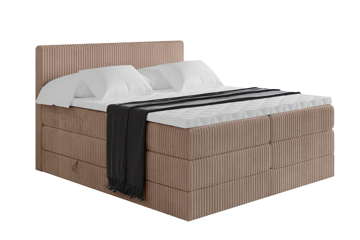 BOXSPRINGBETT mit Matratze H3|H4 und Lattenrost - TOLO KING 180x200 Cord - Beige - Sandfarben, Holzwerkstoff (180/200cm) - ALTDECOR