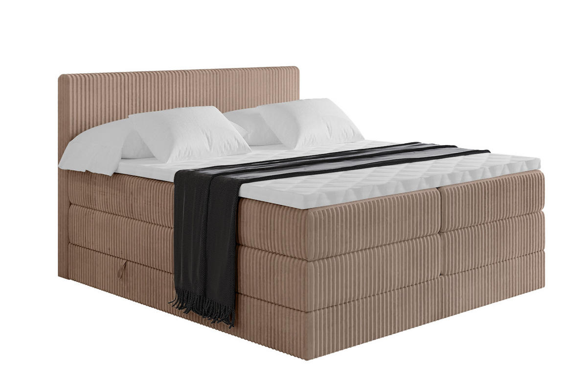 BOXSPRINGBETT mit Matratze H3|H4 und Lattenrost - TOLO KING 120x200 Cord - Beige - Sandfarben, Holzwerkstoff (120/200cm) - ALTDECOR