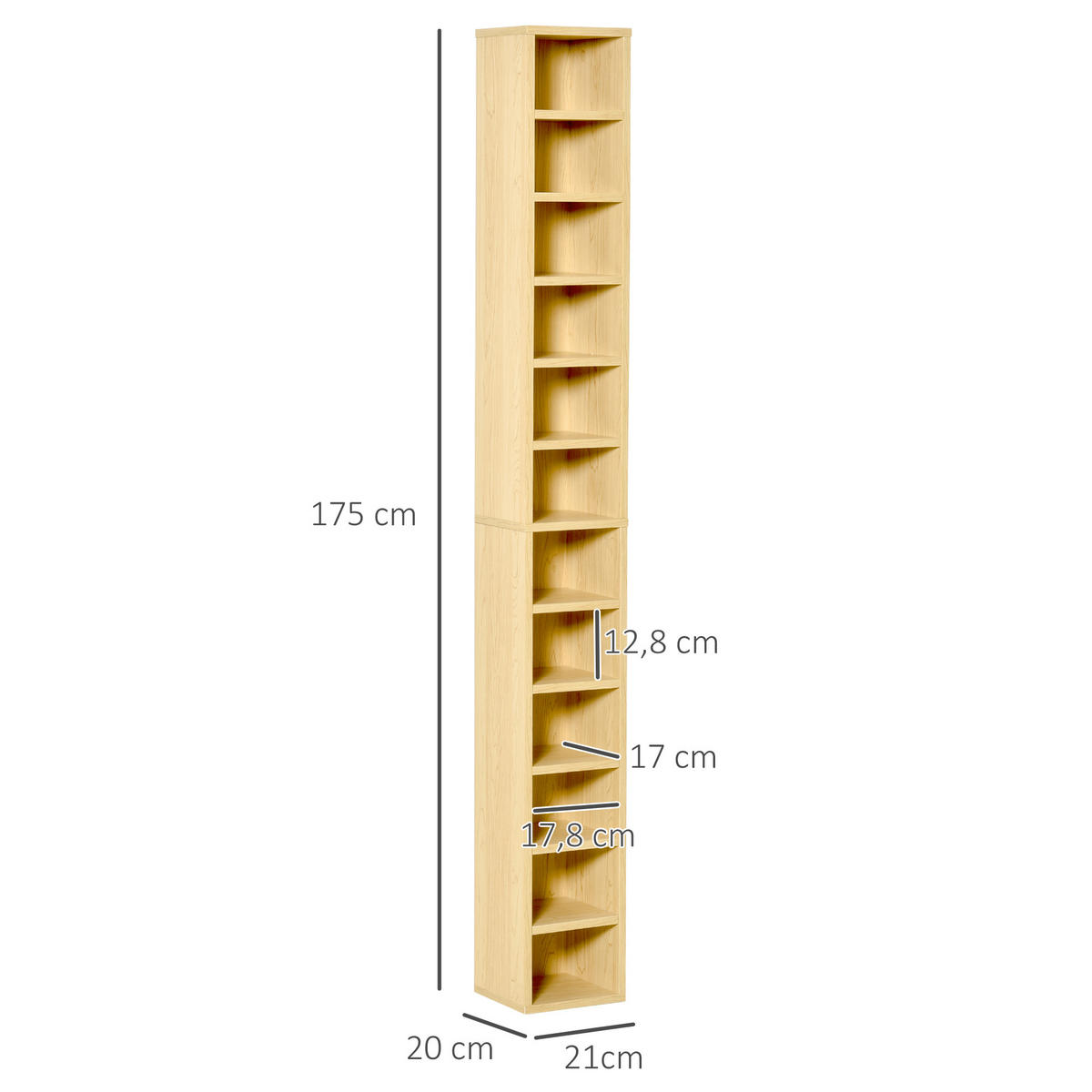 CD-REGAL DE-14391 12 Fächer, 204 CDs Kapazität Naturholz - Beige, Holzwerkstoff (20/175/21cm) - ComfortXL
