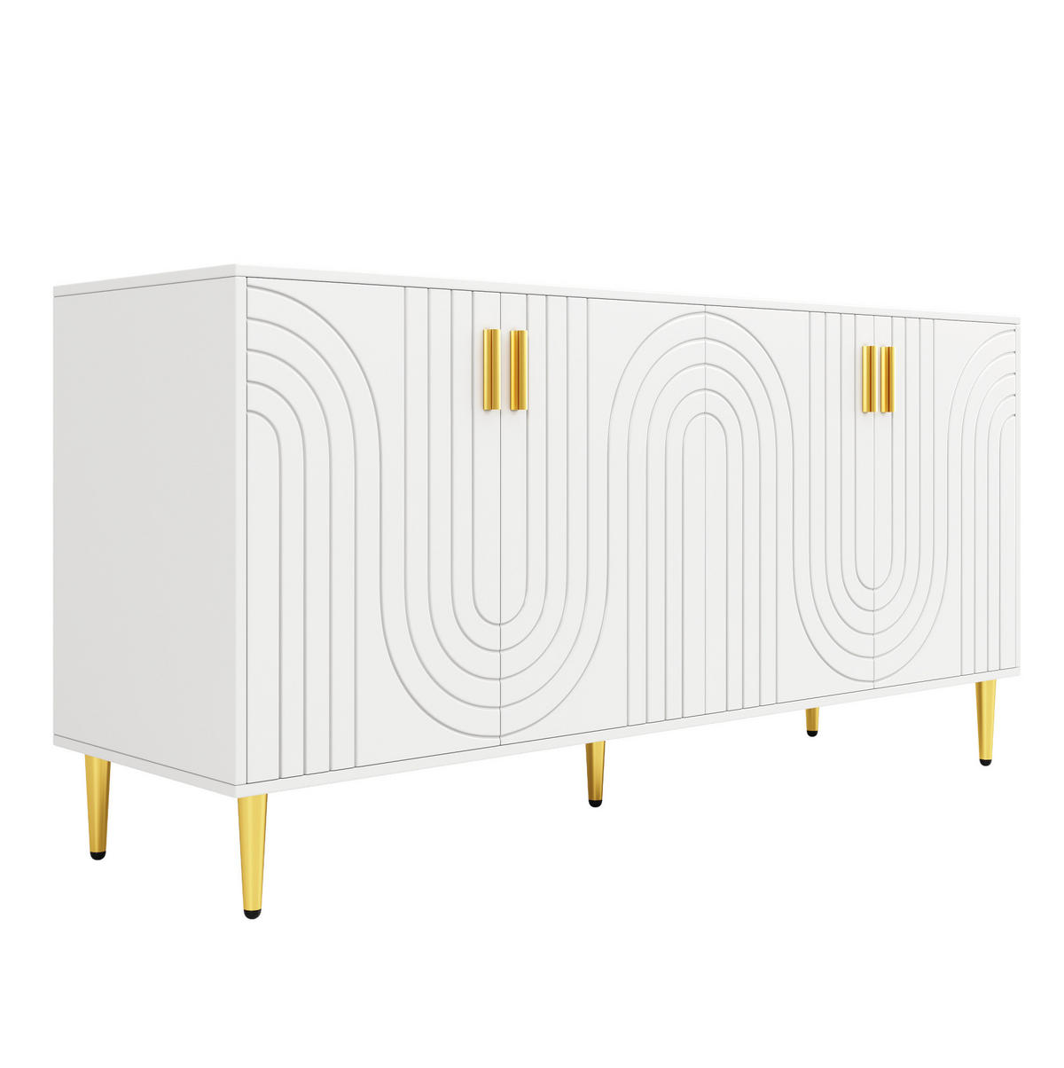 SIDEBOARD, 152/40/75 cm, MDF bílá se zlatými detaily a vlnitými dvířky - bílá, kompozitní dřevo (40/75/152cm) - Modenvie