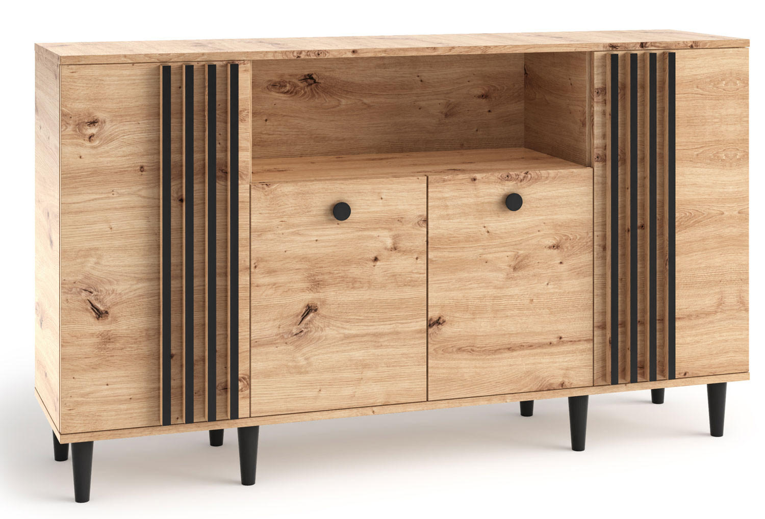 KOMMODE Livia Eiche Artisan / schwarz 160 / 40 / 92,5cm - Eichefarben/Multicolor, Holz/Holzwerkstoff (160/93/40cm) - Feldmann-Wohnen