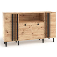 KOMMODE Livia Eiche Artisan / schwarz 160 / 40 / 92,5cm - Eichefarben/Multicolor, Holz/Holzwerkstoff (160/93/40cm) - Feldmann-Wohnen