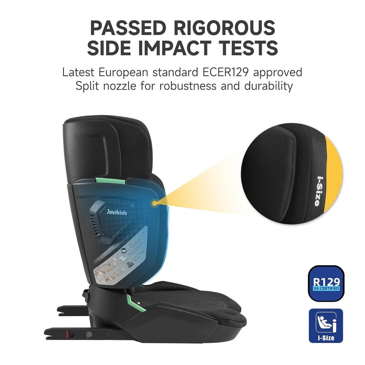 AUTOKINDERSITZ Faltbarer ISOFIX i-Size R129 verstellbare Rückenlehne - Schwarz, Textil (53/78/47cm) - BEXEVUE