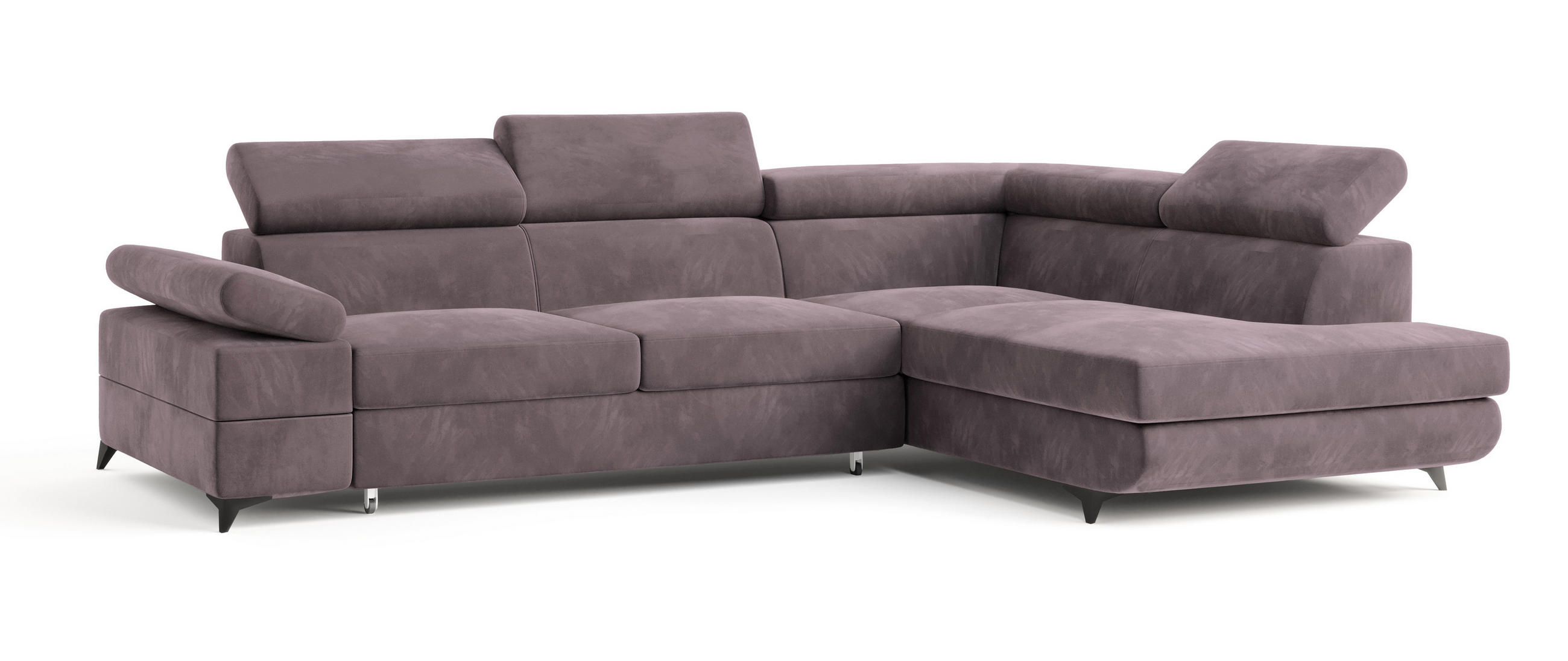 ECKSOFA FAVIEN R-S Lila Velours-Stoff mit Schlaffunktion - Lila, Holz (257/190cm) - MASSENO