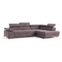 ECKSOFA FAVIEN R-S Lila Velours-Stoff mit Schlaffunktion - Lila, Holz (257/190cm) - MASSENO