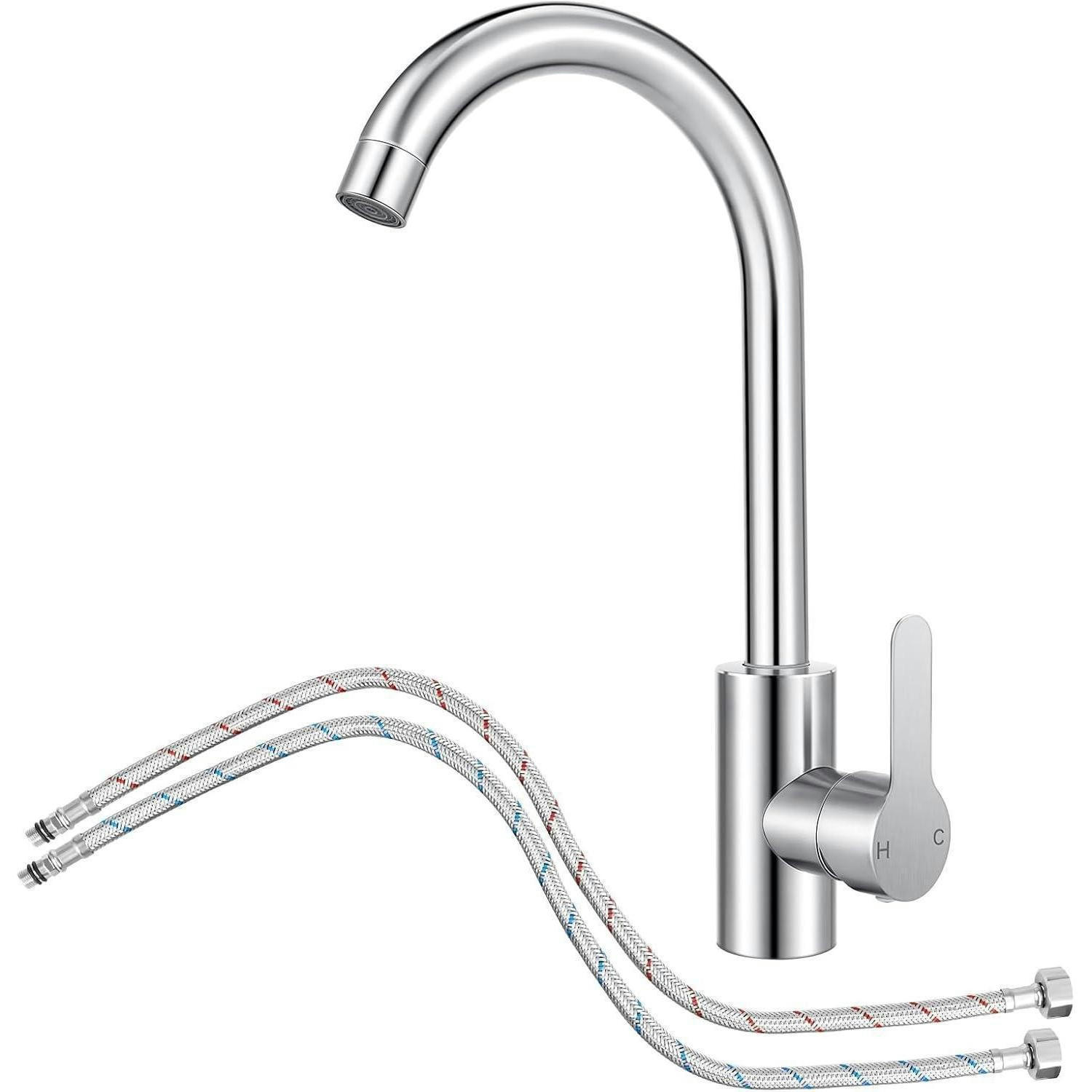 KÜCHENARMATUR 360° drehbar mit Schläuchen Edelstahl Hochdruck - Silberfarben, Metall (18/5/32cm)
