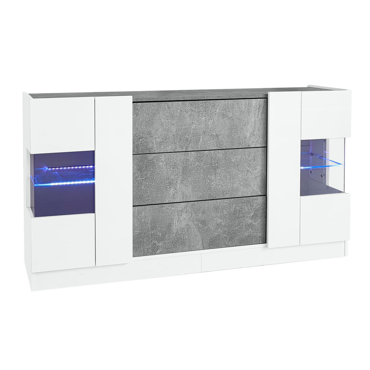 SIDEBOARD 140/35/75 cm weiß Marmorlook aus MDF mit LED - Weiß, Holzwerkstoff (140/75/35cm) - OKWISH