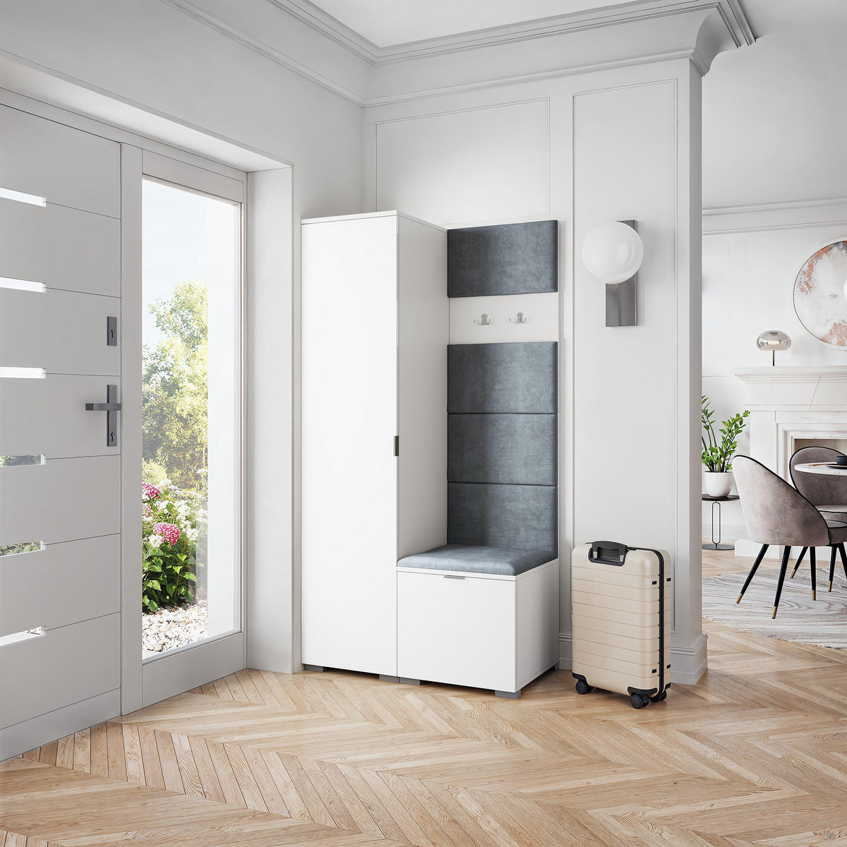 GARDEROBENSCHRANK LORI 95/181/51 cm Modern Garderobe-Set Weiß - Weiß/Grau, Holzwerkstoff (95/181/51cm) - MASSENO