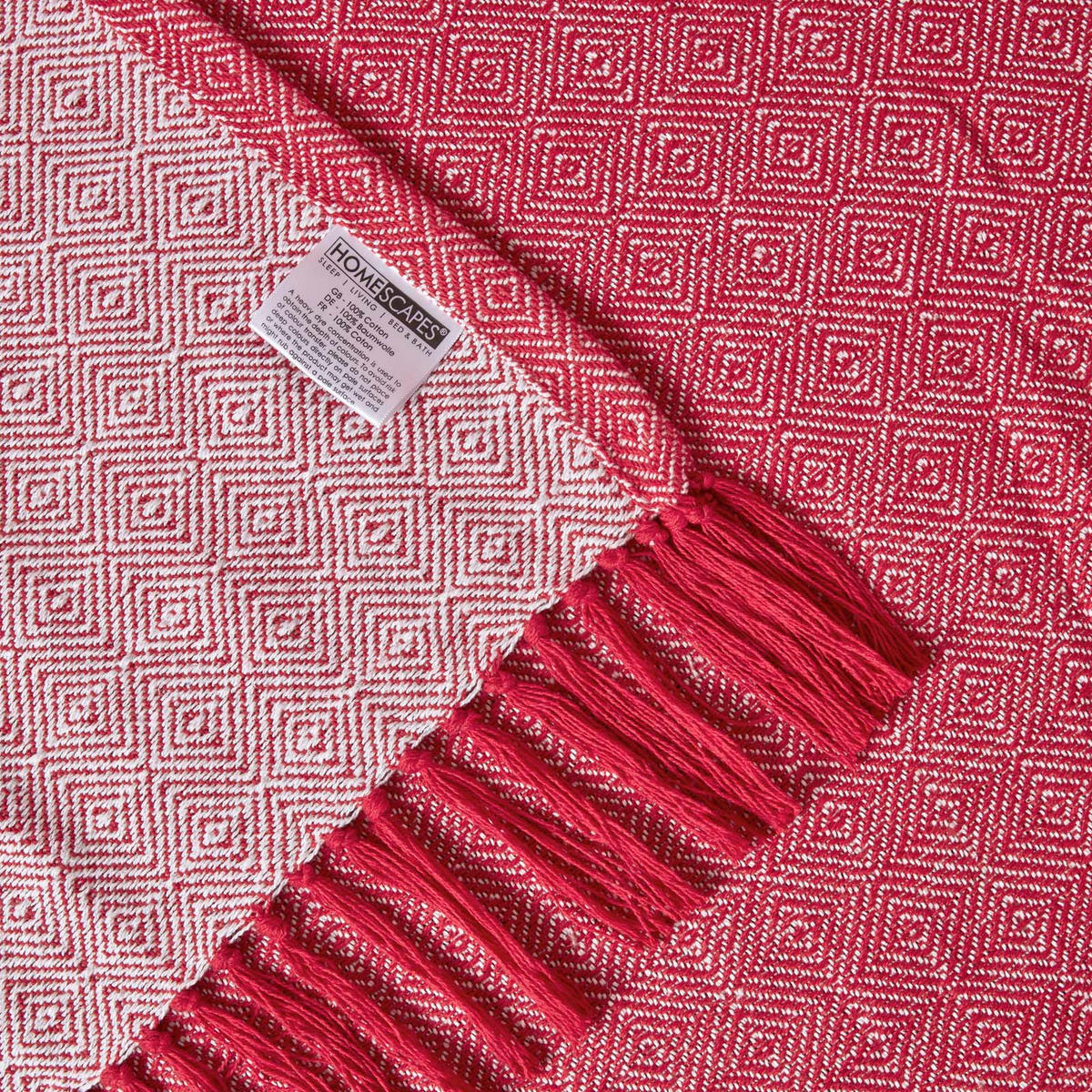 ÜBERWURF Malda 225/255 cm, Baumwolle mit Rautenmuster - Rot, Textil (225/255cm) - Homescapes