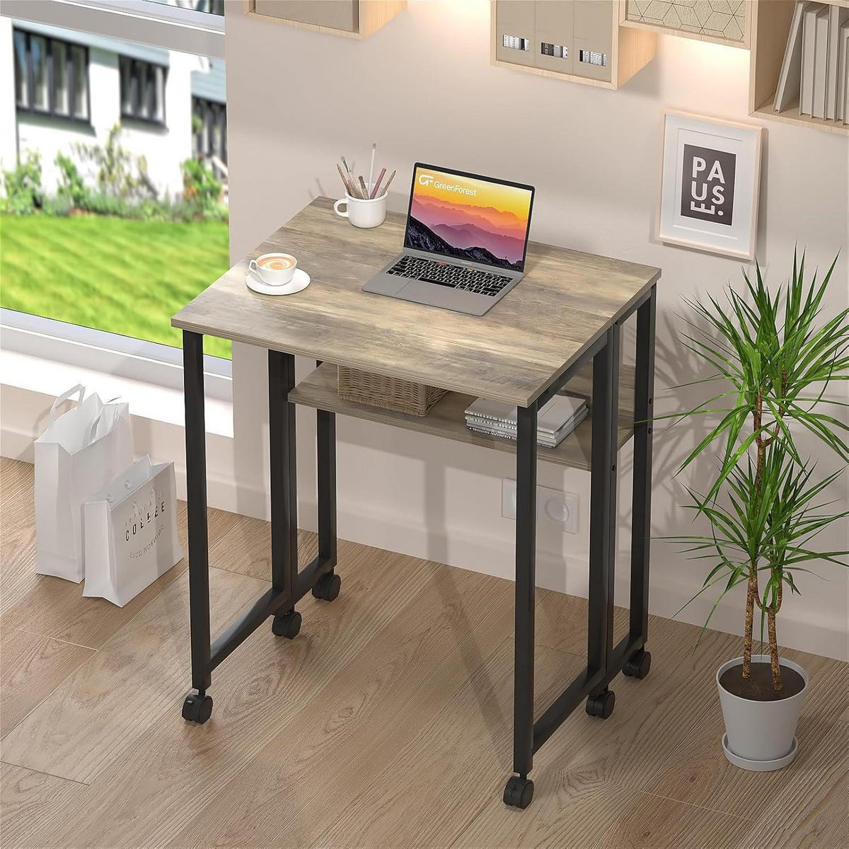 SCHREIBTISCH Klappbar mit Rollen Sandeiche 80 cm - Sandfarben, Holzwerkstoff (50/80/75cm)