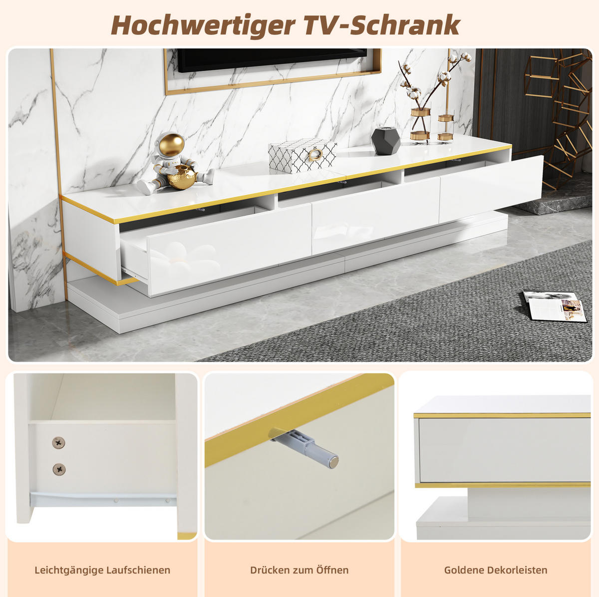 LOWBOARD 200/40/40 cm und 100/50/38 cm in Warmweiß aus Spanplatte mit Schubladen - Weiß, Holzwerkstoff (40/40/200cm) - OKMYHOME