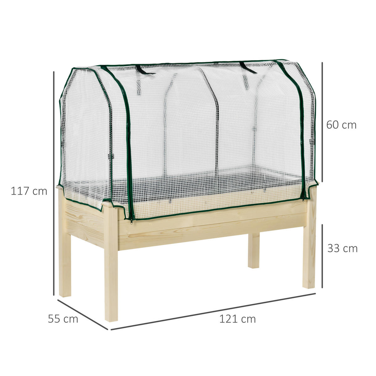 HOCHBEET, Holz-Beet 121 x 55 x 117 cm mit Schutzhülle, Natur - Multicolor, Holzwerkstoff (121/117/55cm) - FORIOUS