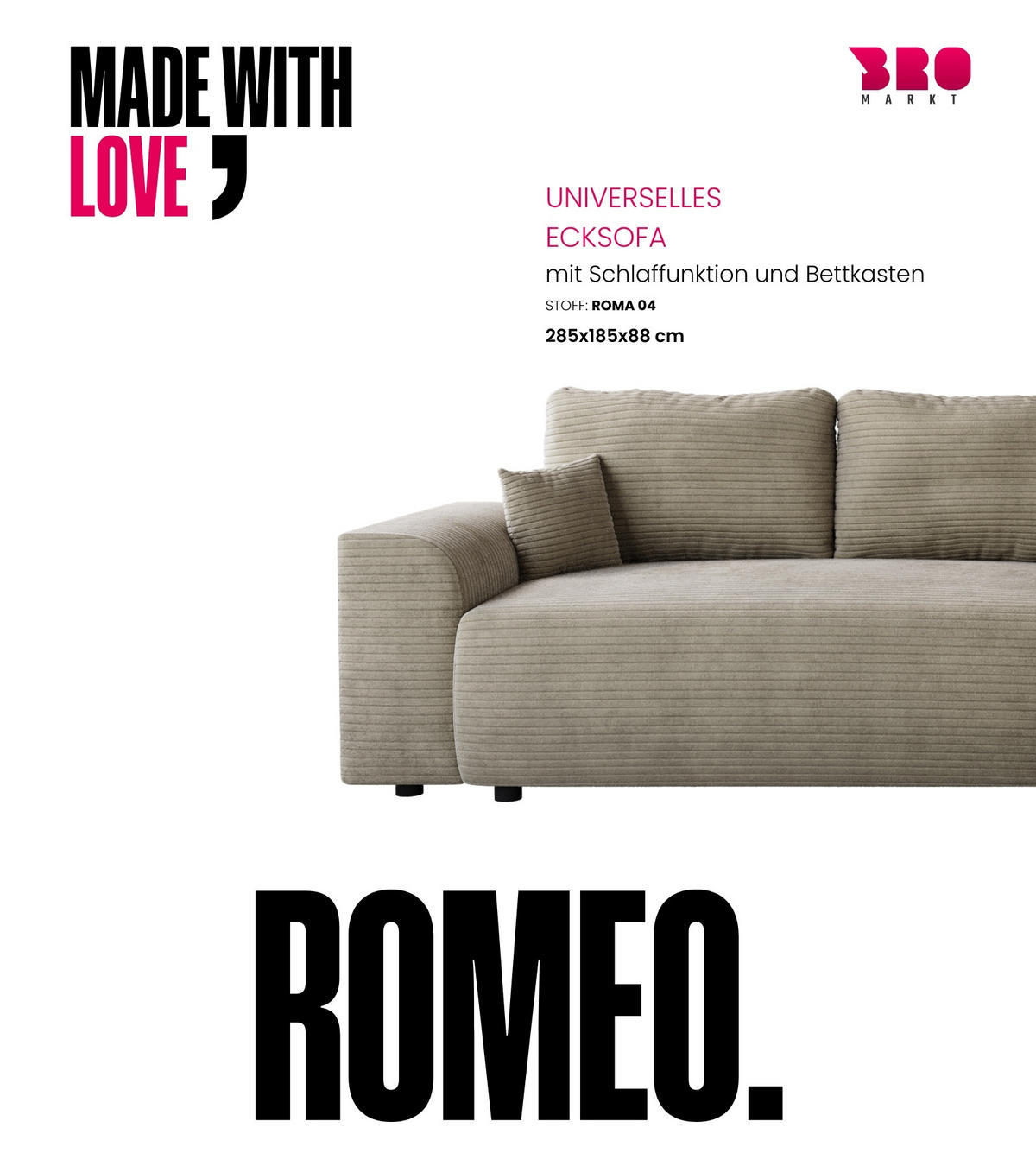 ECKSOFA Romeo mit Schlaffunktion Beige - Beige, Textil (285/185cm) - Bromarkt