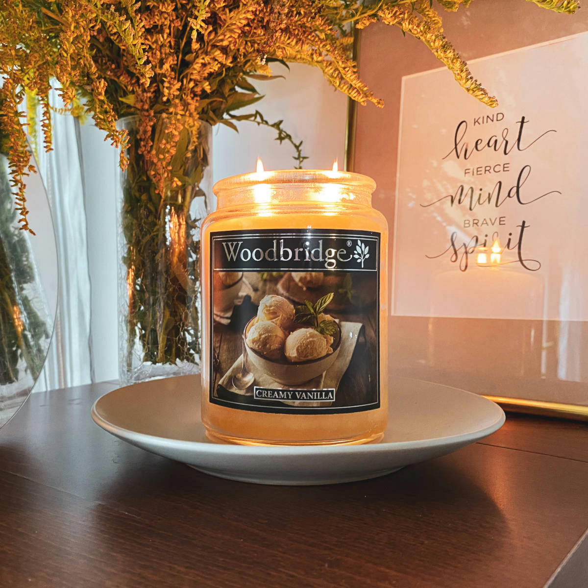 WOODBRIDGE Duftkerze - Gelb, Naturmaterialien/Glas (17cm)