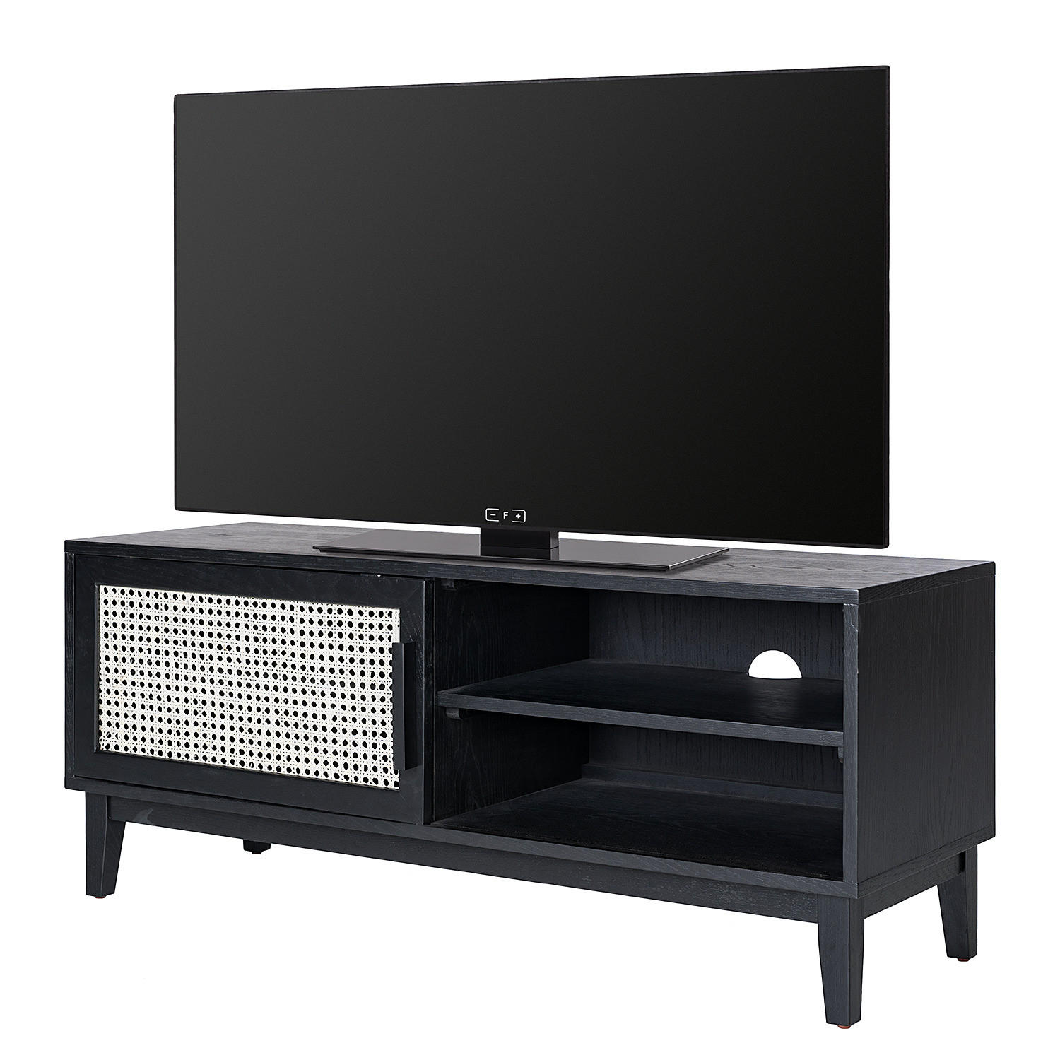 TV-LOWBOARD mit 1 Tür - Natur / Eiche Schwarz - Wiener Geflecht / Echtholzfurnier - Eichefarben/Schwarz, Eichenholz/Naturmaterialen (120/50/40cm) - home24