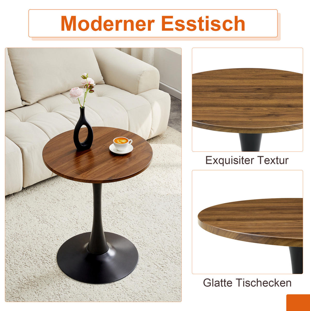 BEISTELLTISCH 60/72 cm Schwarz/Walnuss aus MDF und Metall - Schwarz, Holzwerkstoff (60/60/72cm) - OKMYHOME