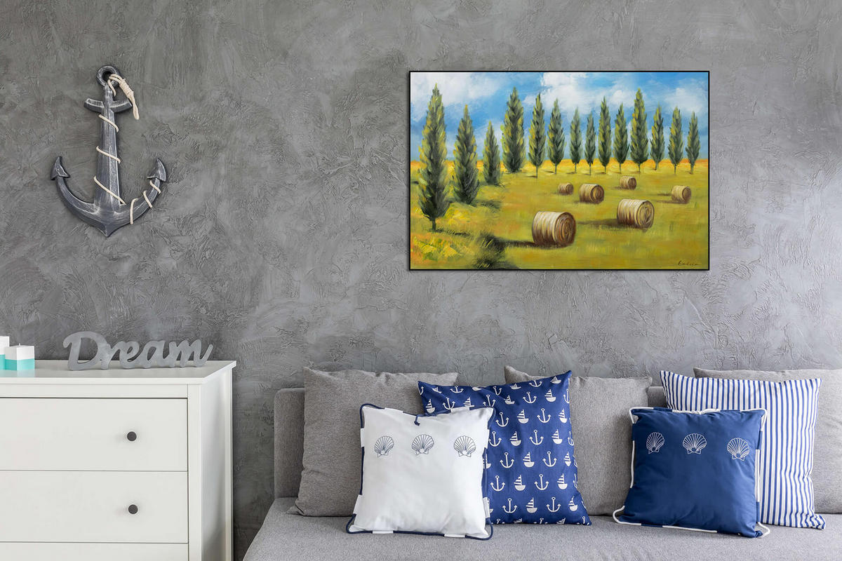ACRYLBILD HANDGEMALT 90/60 cm - Beige/Grün, Holz/Textil (90/60cm) - KUNSTLOFT
