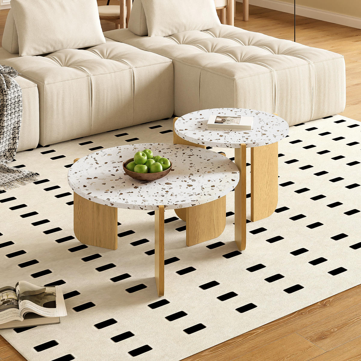 COUCHTISCH 2er-Set 70/70/35 cm und 50/50/45,5 cm modernes Design, Weiß+Naturfarben - Weiß, Holzwerkstoff (120/120/45.5cm) - Redom