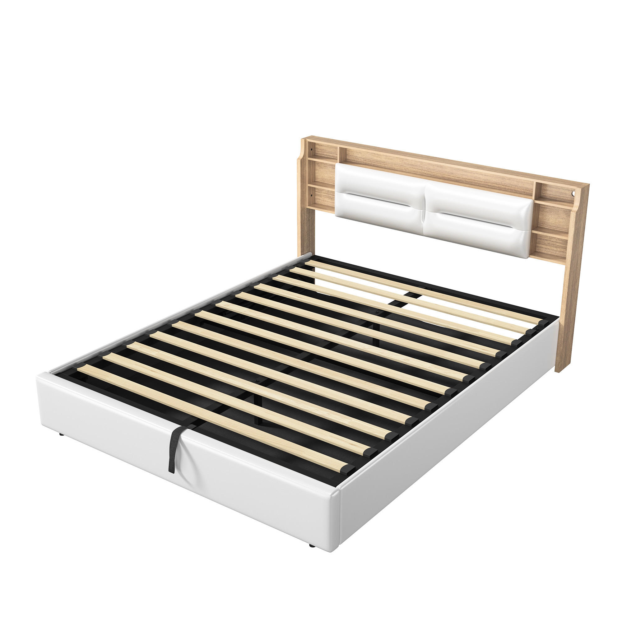 POLSTERBETT 160x200 cm mit LED, Bettkasten, Kopfteil, PU, Weiß - Weiß, Metall (160/200cm)