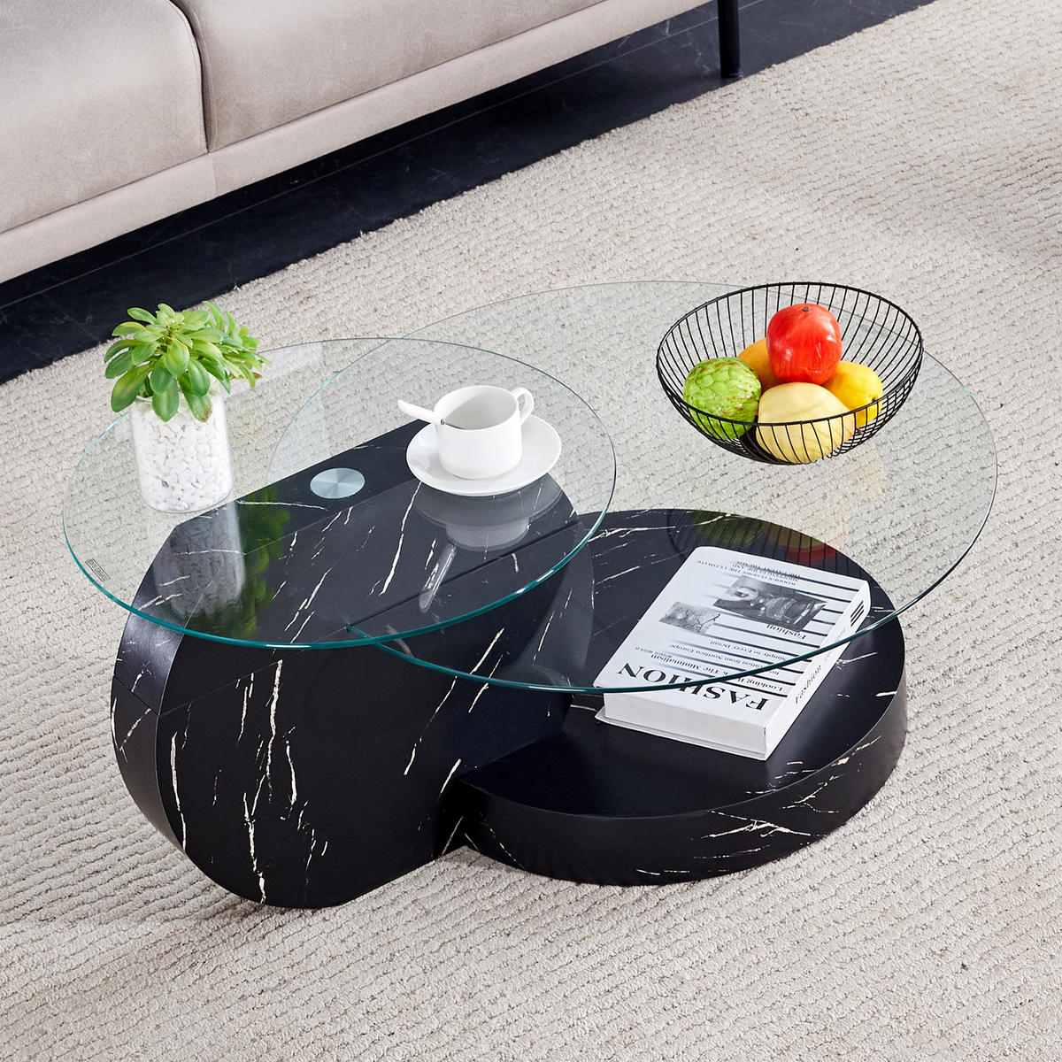 RUNDER COUCHTISCH Glas Schwarz - Schwarz, Holzwerkstoff (89.9/89.9/43.2cm)