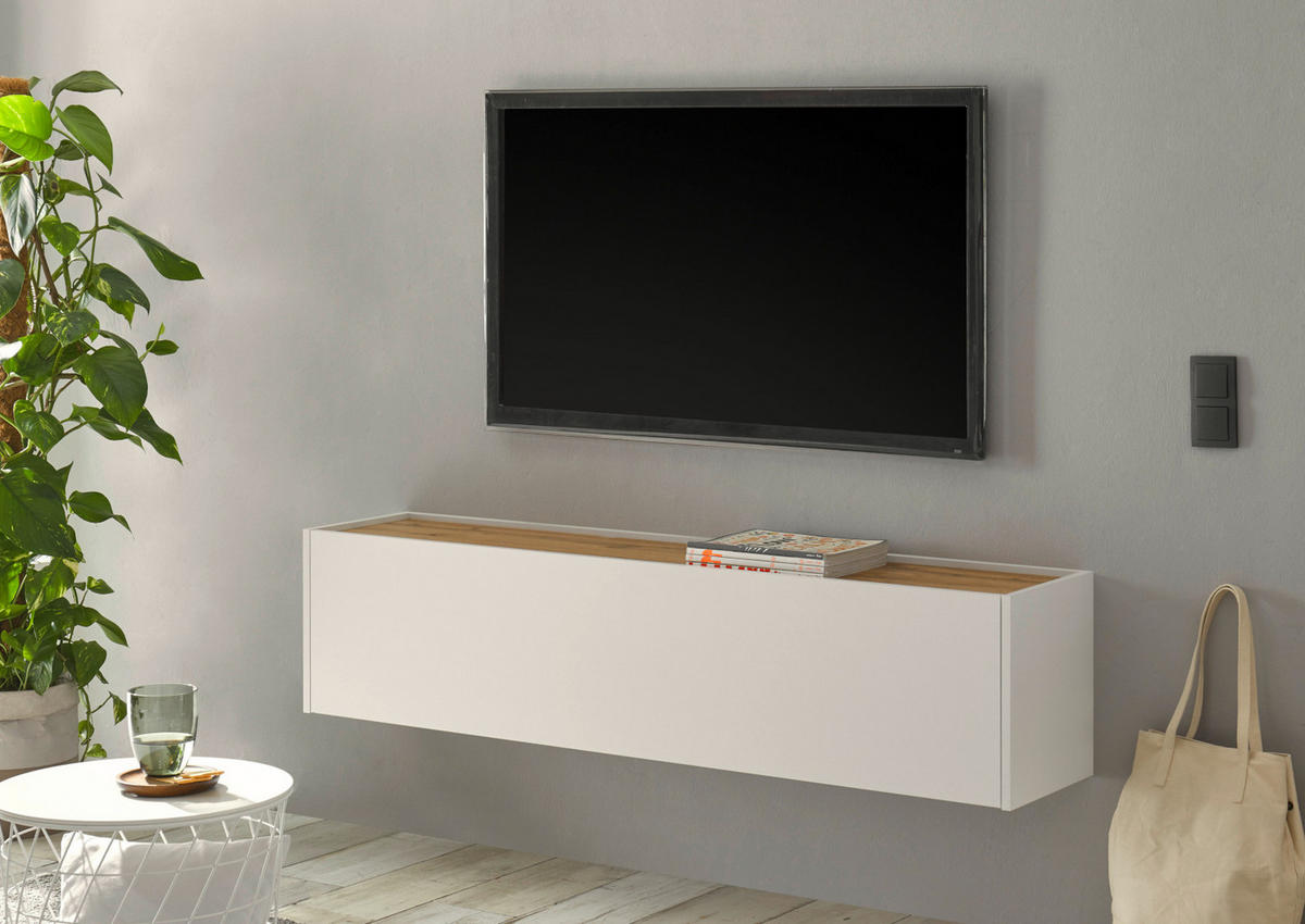 TV-LOWBOARD weiß, Eiche Wotan 150 cm, TV-Unterteil hängend - Eiche Wotan/Weiß, Holz/Holzwerkstoff (150/35/30cm) - Furn.Design