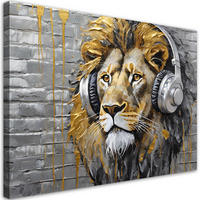 WANDBILD lion musik pop art - Gelb, Textil (60/40cm) - Feeby