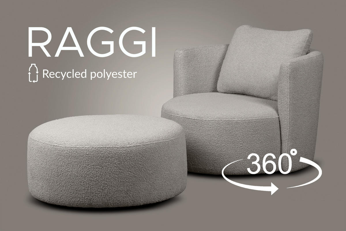 SITZHOCKER RAGGI mit 360° Drehfunktion, Hellgrau - Hellgrau, Textil (80/36/80cm) - KONSIMO®