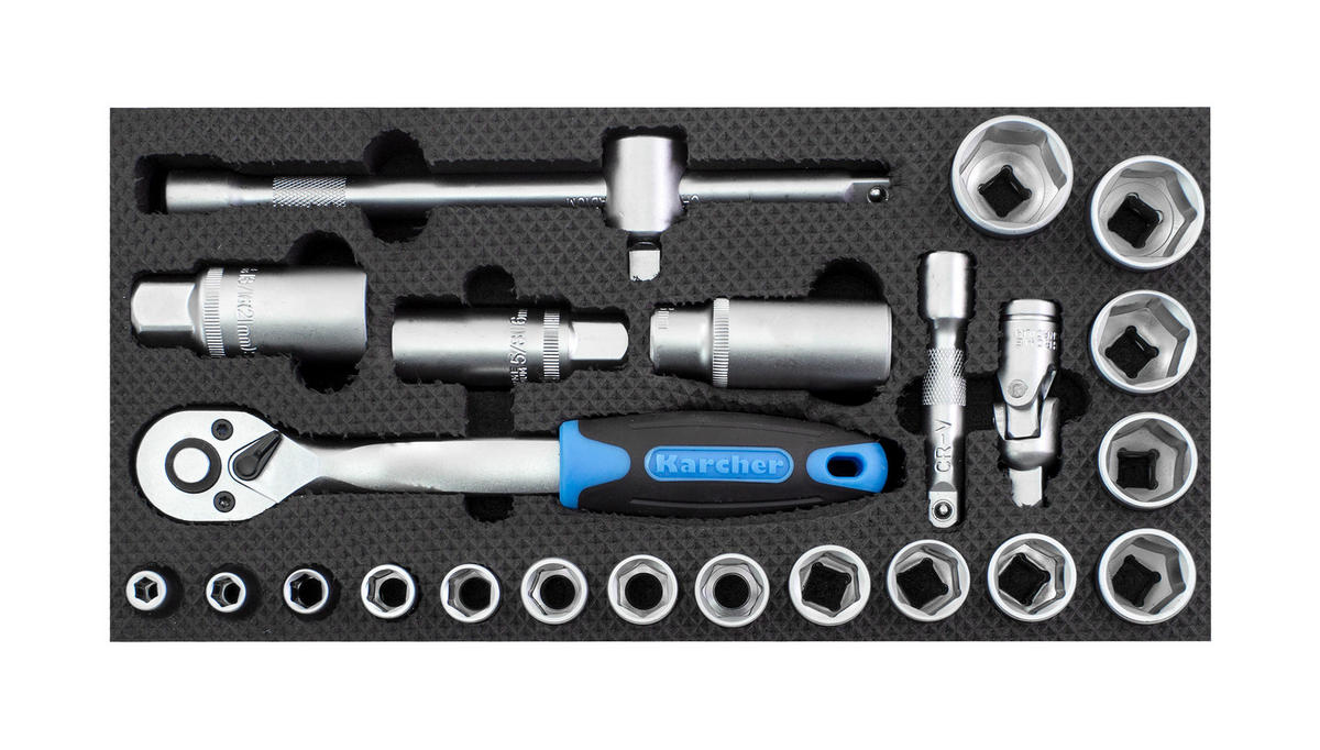 STECKSCHLÜSSELSATZ 24-teilig 3/8" | Im Koffer aus Chrom Vanadium - Blau, Metall (6.5/17/3.2cm) - Karcher
