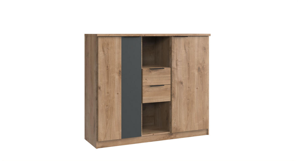 JUGENDZIMMER Texel in Plankeneiche und Grafit 7 teiliges Kinderzimmer Komplett Set - Braun, Holzwerkstoff (120/200/80cm)