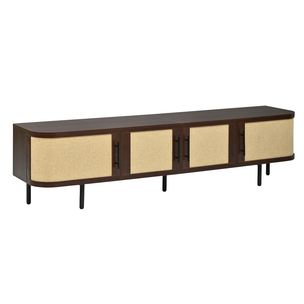 TV-LOWBOARD 180 x 40 x 45 cm aus MDF, Rattanoptik, 4 Türen, Metallfüße, Walnuss - Walnussfarben, Holzwerkstoff (180/45/40cm)