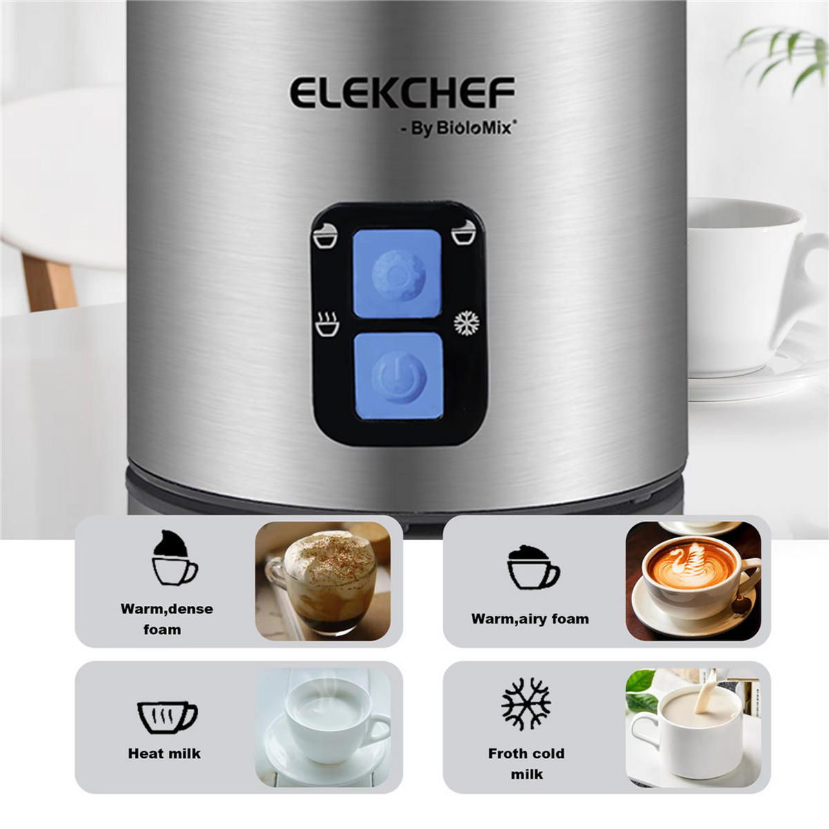 MILCHSCHÄUMER 4IN1 Automatisch Heiß Kalt Schaum Latte Cappuccino - Silberfarben, Metall - Bextcok