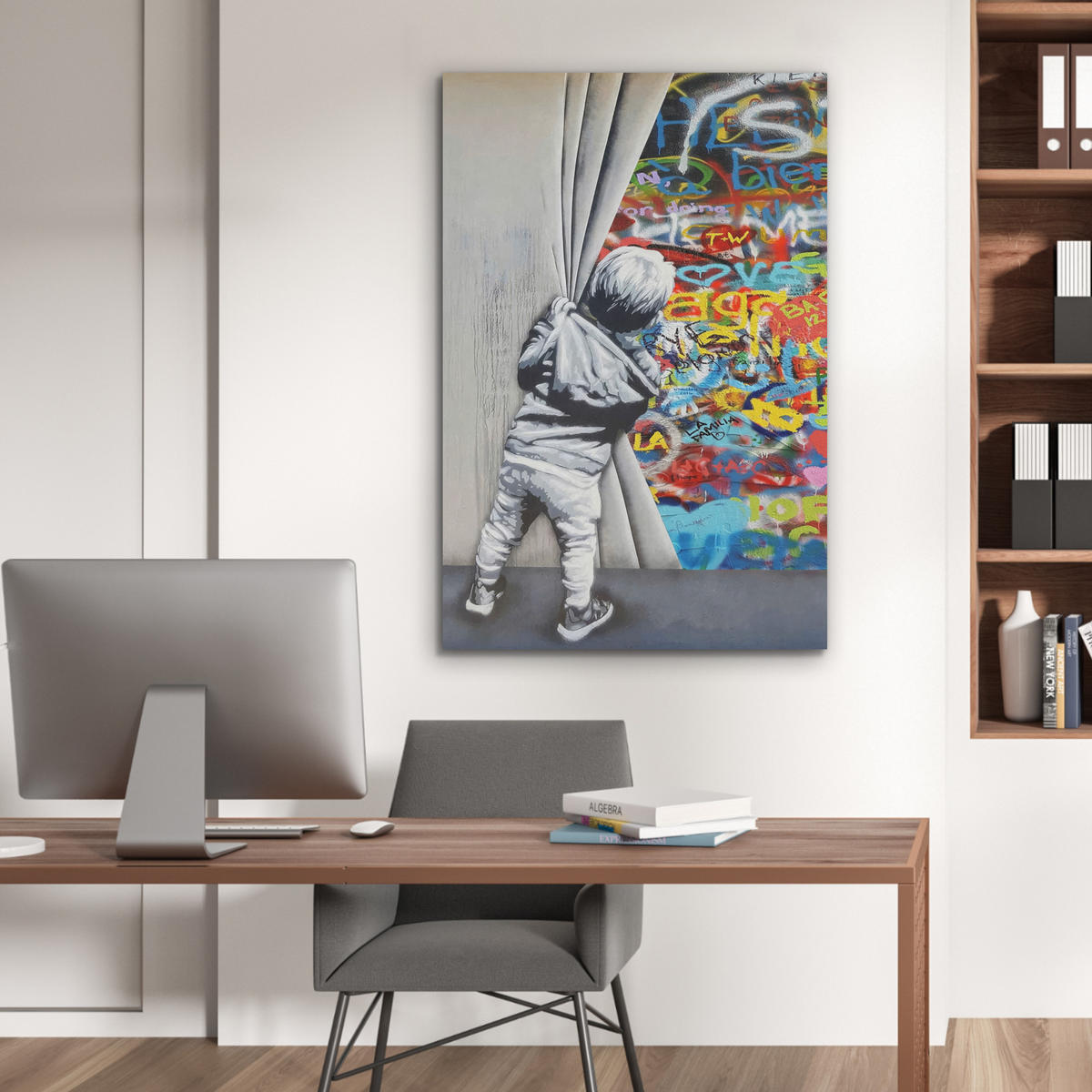AKUSTIKBILD Graffiti - Junge - Ilussie - Straßenkunst Wanddeko 60x90 cm - Hellgrau, Kunststoff (60/90/0.9cm) - MuchoWow