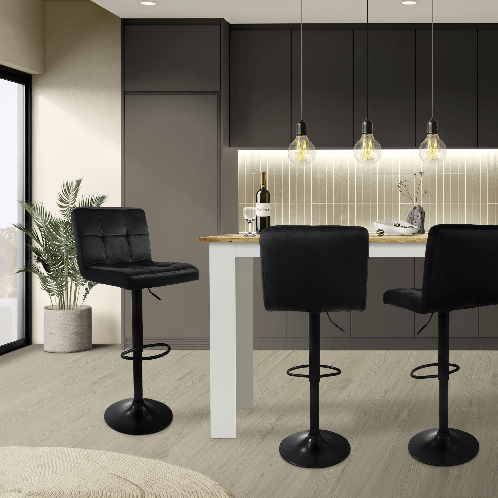 BARHOCKER Samt schwarz 4er Set - Schwarz, Metall (50/112/45cm) - ML-DESIGN