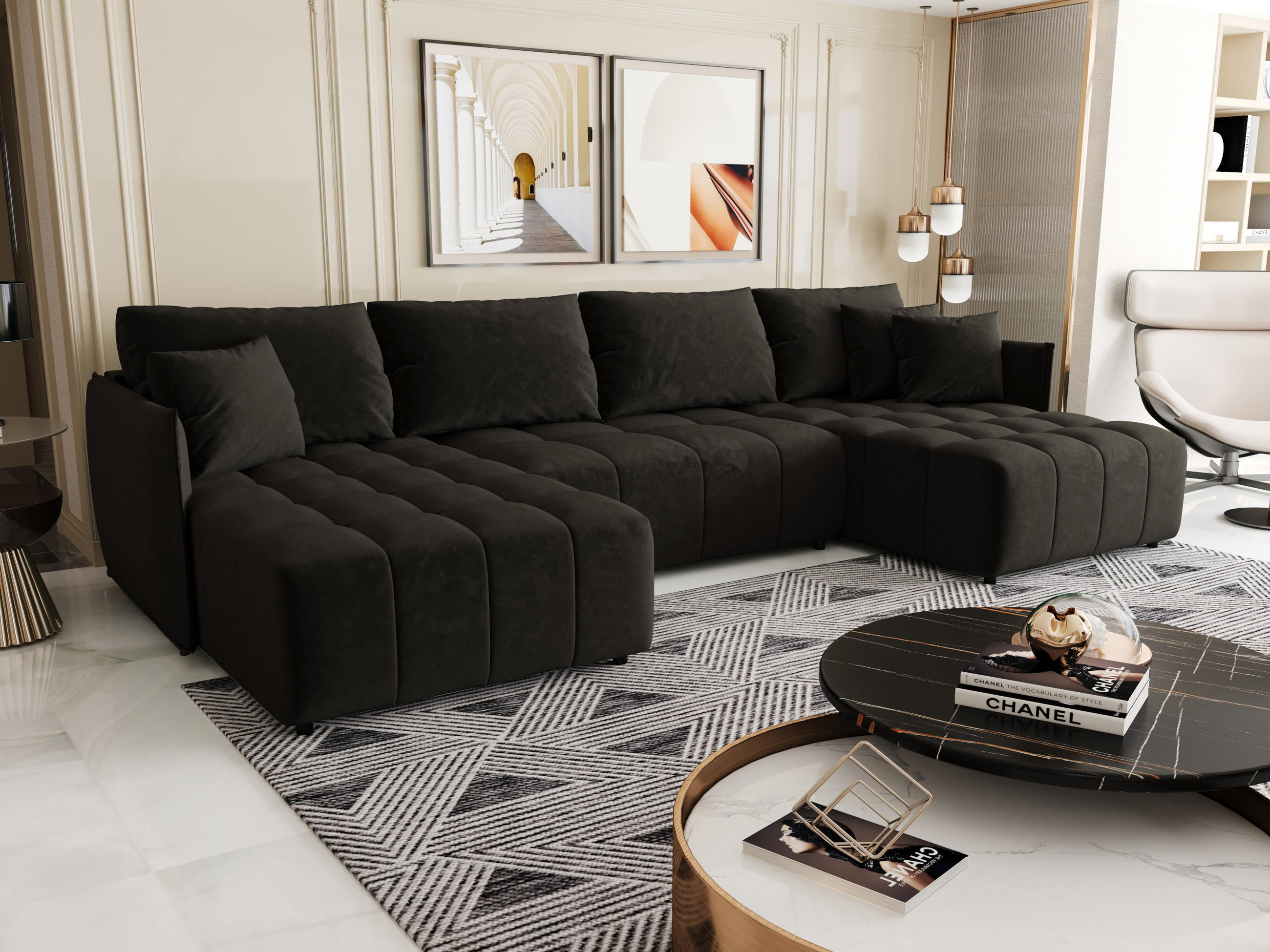 ECKSOFA mit Schlaffunktion ONIL U Monolith 95 - Schwarz, Textil (349/185cm) - Bedante