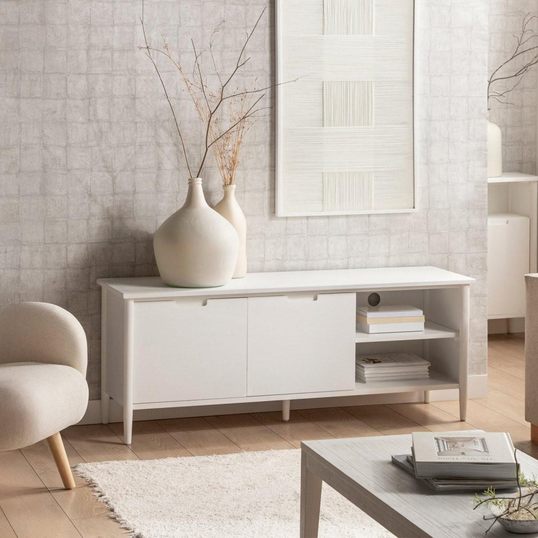 TV-ELEMENT Kenan Weiß 140 cm x 55 cm - Weiß, Holzwerkstoff (140/55/40cm)