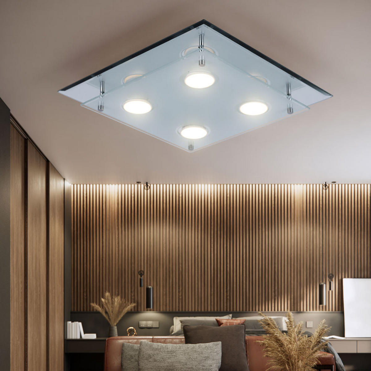 LED DECKENLEUCHTE Chrom Silber ARENA - Silberfarben, Glas (34/34/8cm)