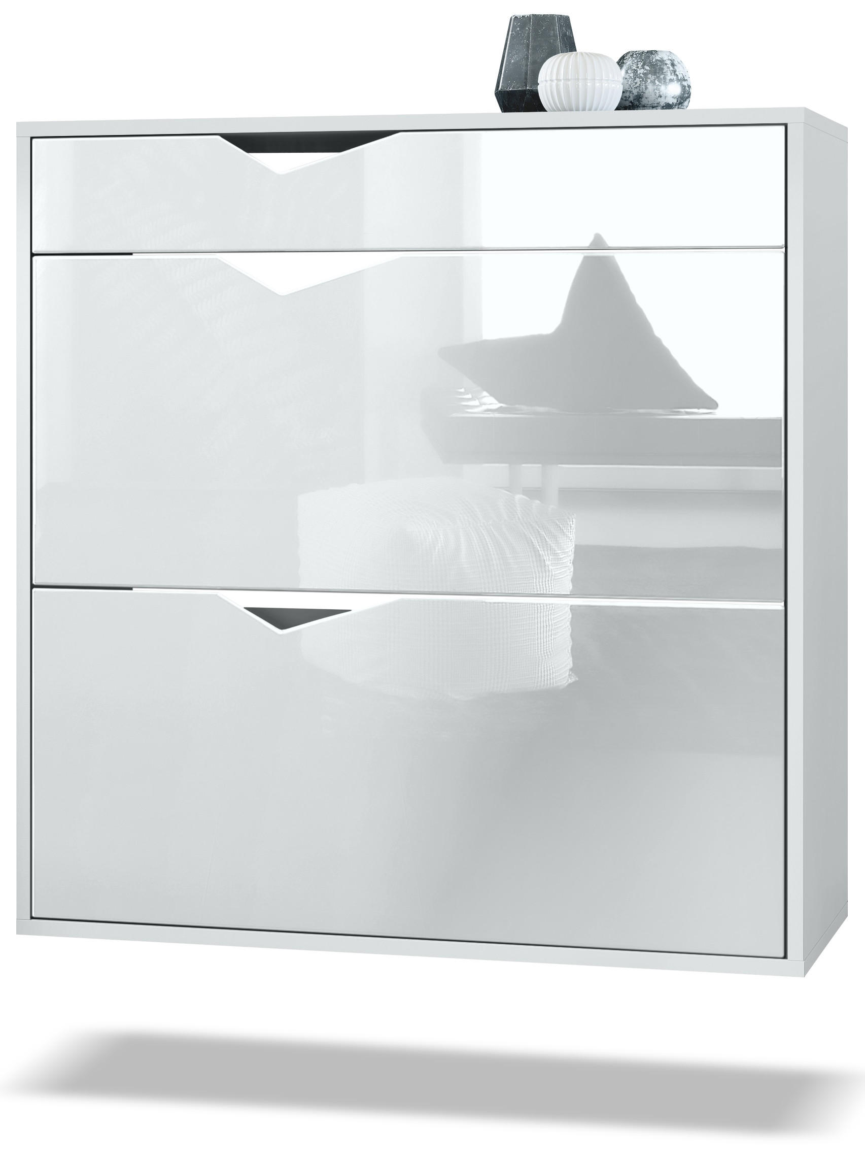 Vladon Schuhschrank Weiß Hochglanz 85x87x33 cm