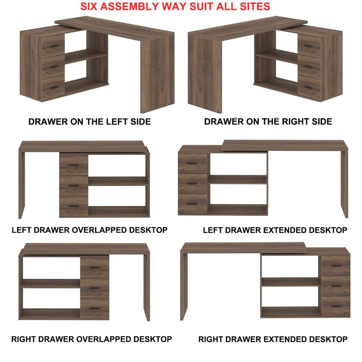 SCHREIBTISCH mit Schubladen flexibel 140 x 50 x 76 cm - Eichefarben, Holzwerkstoff/Metall (50/140/76cm) - Quality Elegance