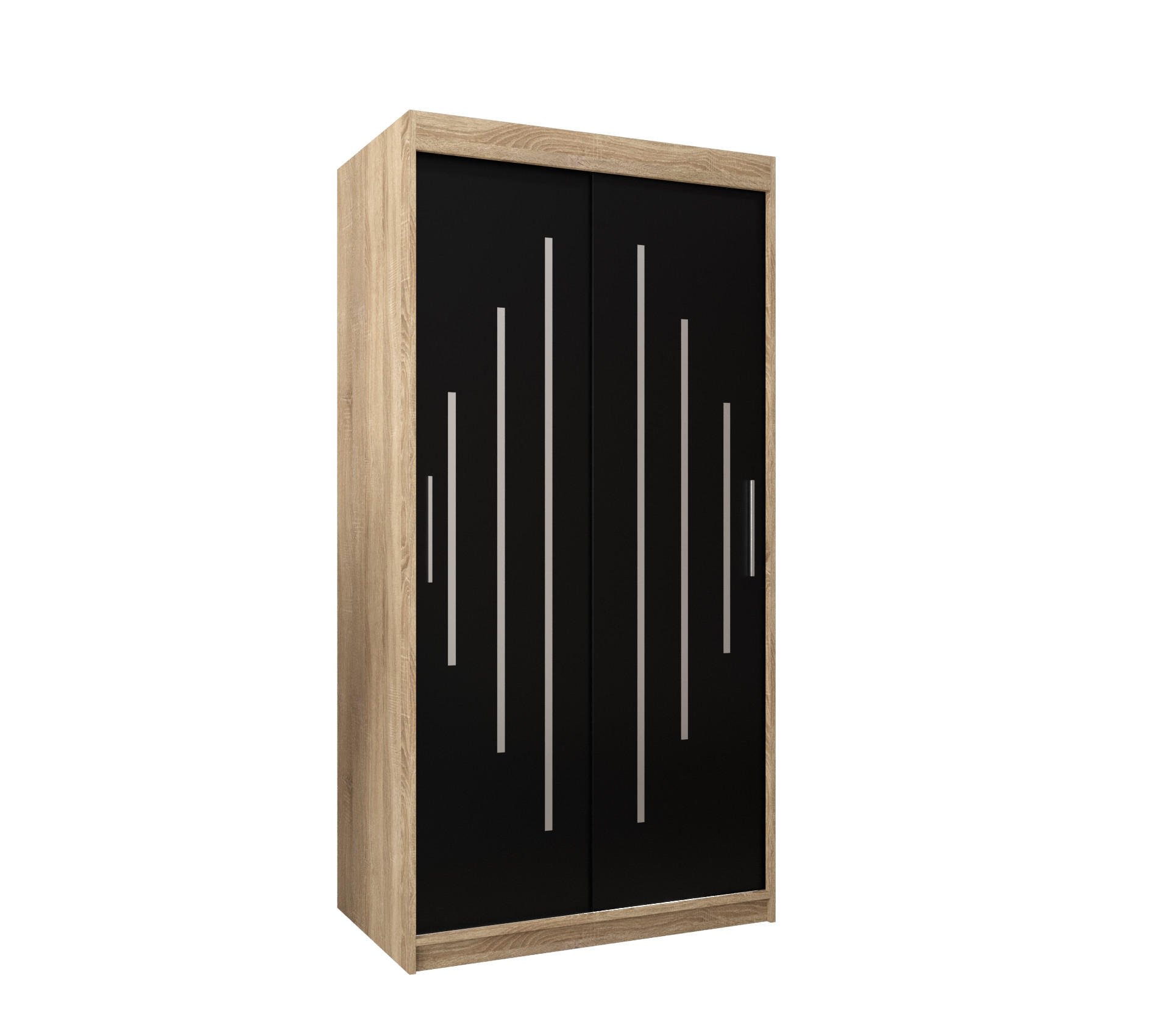 Abiks Möbel Schwebetürenschrank Sonoma Eiche, Schwarz 100x200x62 cm
